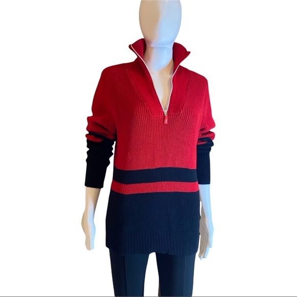 Lauren Ralph Lauren Sweaters - Lauren Ralph Lauren Red and Black Half-Zip V-Neck Sweater
